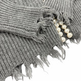 マディソンブルー PEARL DAMAGE CD BRITISH WOOL パール付 ダメージ加工 カーディガン グレー 00 レディース