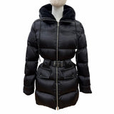 プラダ ロゴバックルベルト ラムファー使い ZIP UP ダウンコート ブラック 38 レディース