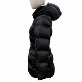 プラダ ロゴバックルベルト ラムファー使い ZIP UP ダウンコート ブラック 38 レディース