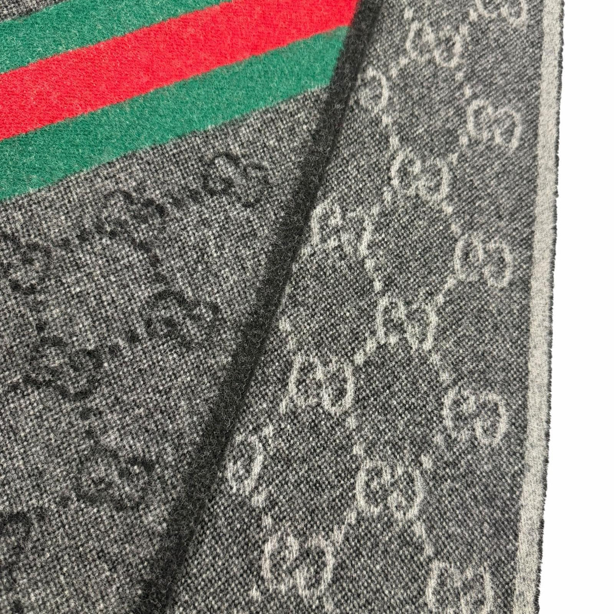 グッチ GGロゴ総柄 ウェブストライプ マフラー グレー 37×190cm メンズ