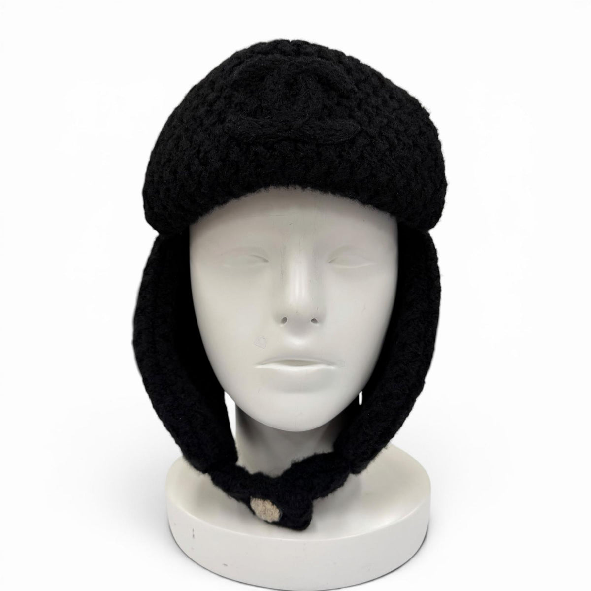 シャネル ココマーク CHAPKA HAT チャプカハット トラッパーハット フライトハット ニットキャップ ブラック レディース