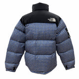 シュプリーム ザ・ノースフェイス Studded Nuptse Jacket スタッズ柄 ロゴ刺繍 ワッペン付き フード収納 ポケッタブル仕様 ジップアップ ダウンジャケット ブルー M メンズ