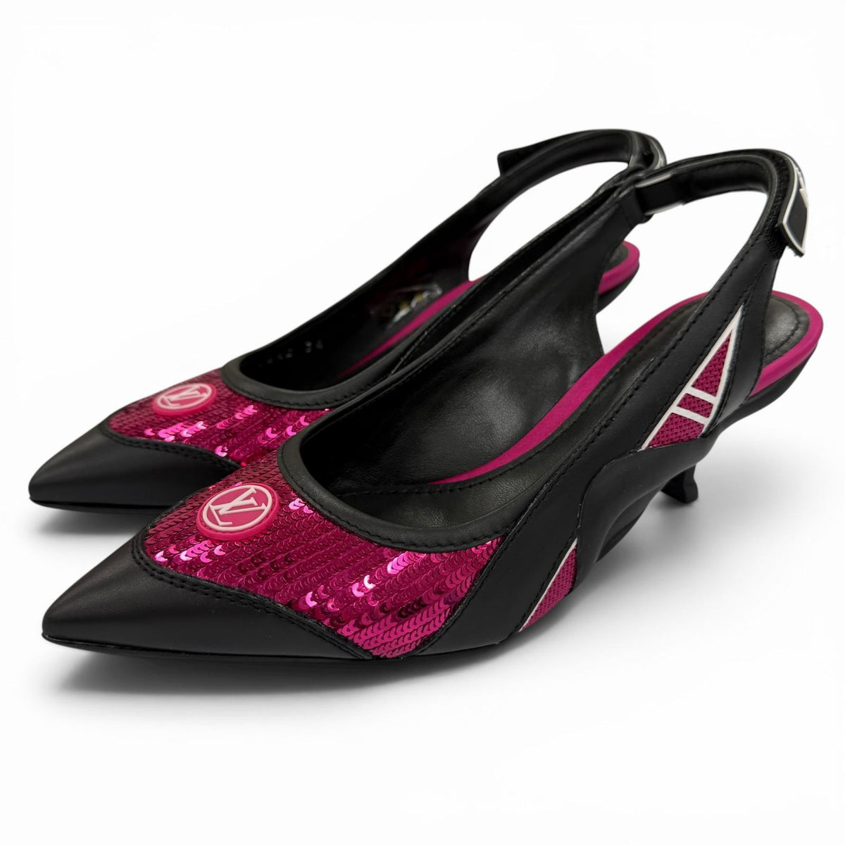 ルイヴィトン HEELS スパンコール LVサークルロゴ レザー パンプス ブラック 34 レディース