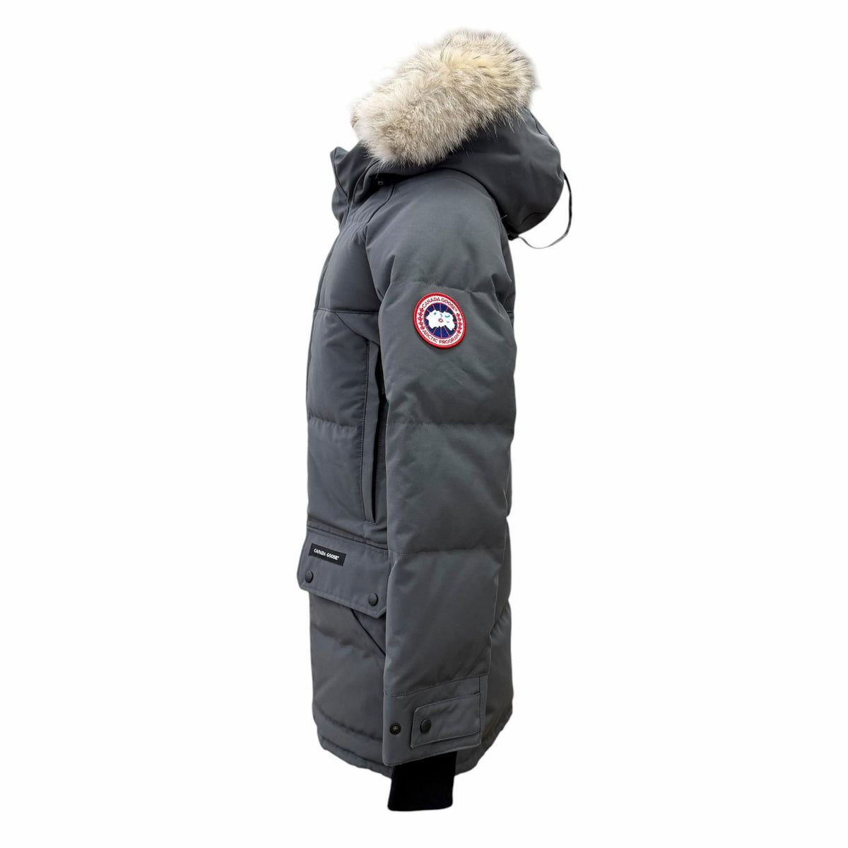 カナダグース EMORY PARKA エモリー パーカ ロゴワッペン コヨーテファー フード付き ダウンジャケット ダウンコート グレー XS メンズ