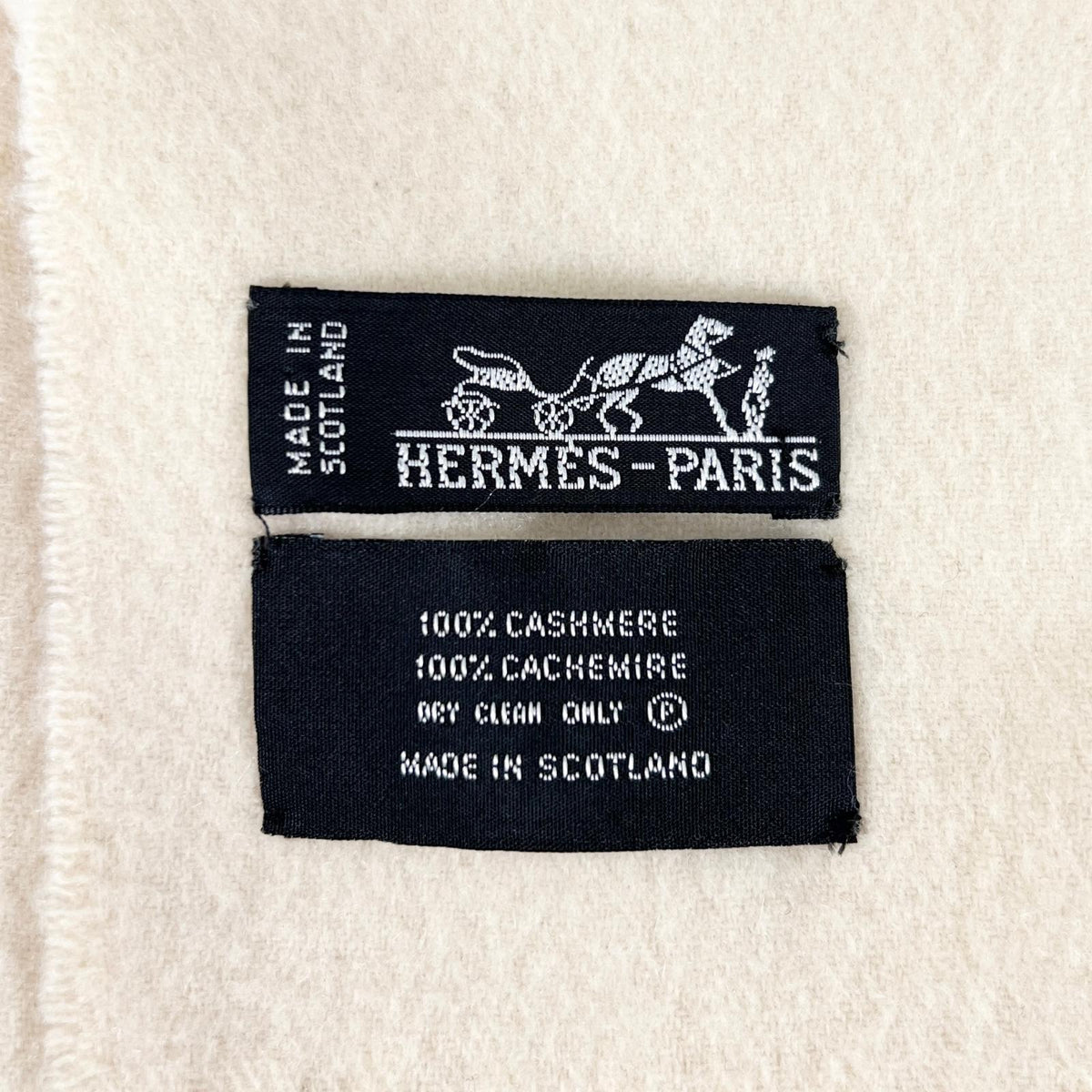 エルメス ロゴ刺繍 フリンジ 大判 ストール マフラー アイボリー レディース