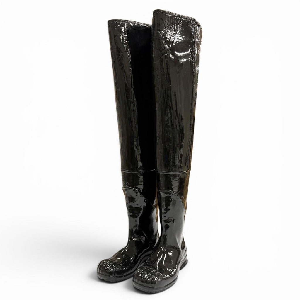 メゾンマルジェラ Rubber Thigh-High Boots ペンキ加工 サイハイ ロングブーツ ブラック 39 メンズ 未使用品