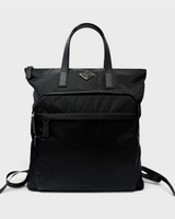 NEWSEDのPRADA Re-Nylon製ブラック2WAYバックパック兼トートバッグ。サフィアーノレザーのディテール付き