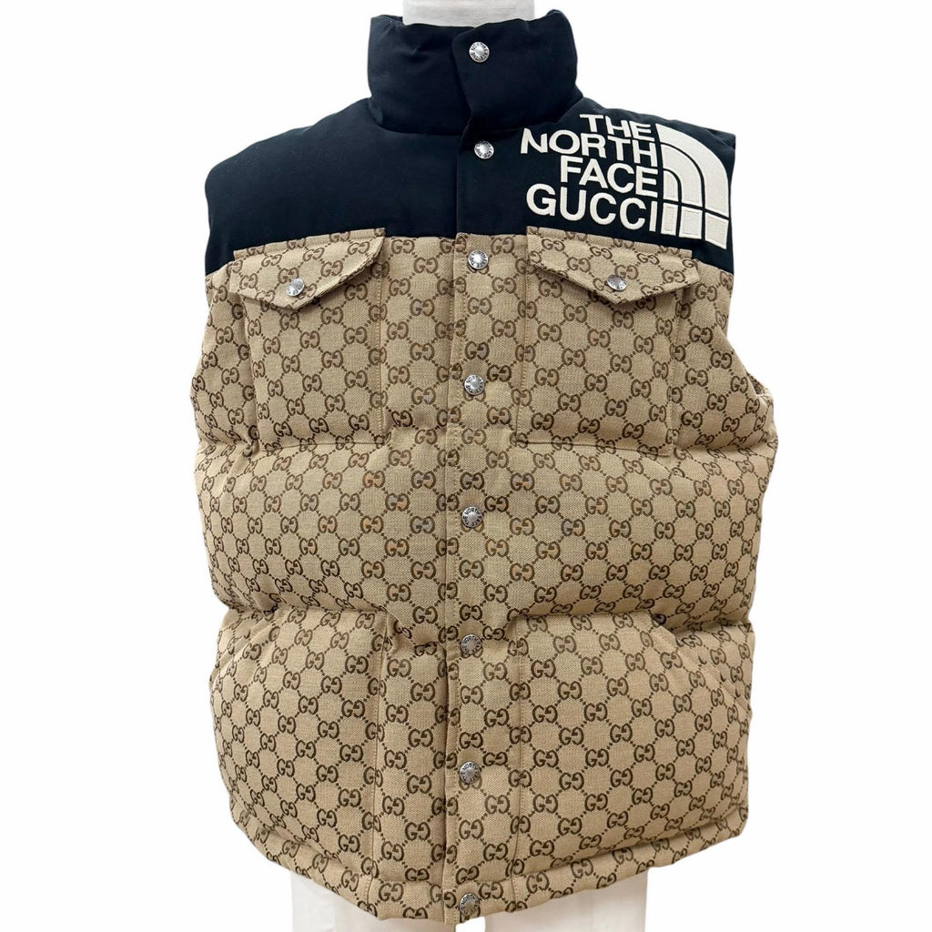 グッチ×ザ・ノースフェイス GG Padded Vest GG総柄 ダウンベスト ベージュ XS メンズ