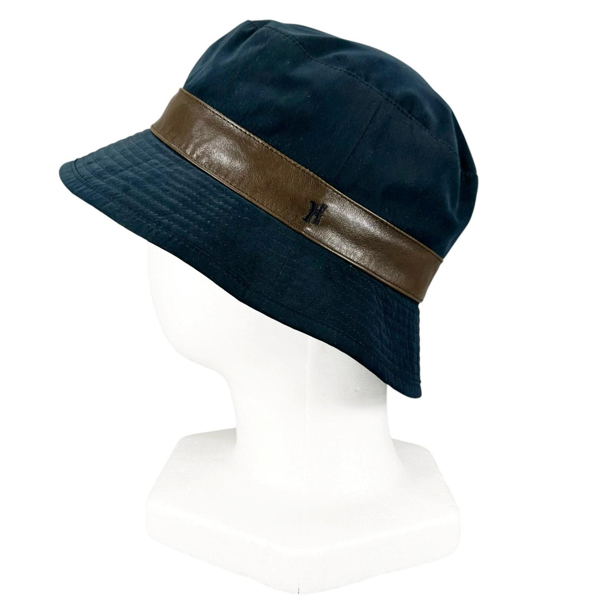 エルメス レザー使い ロゴ刺繍 Hロゴ バケット ハット ネイビー 57 メンズ