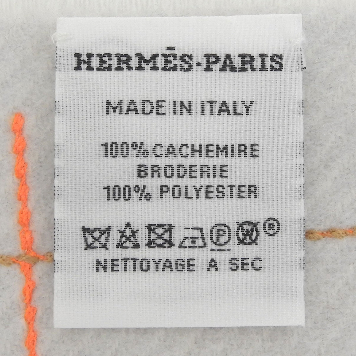 エルメス クラン ブロデ ベルリンヌ ロゴ刺繍 フリンジ付き マフラー ライトグレー メンズ