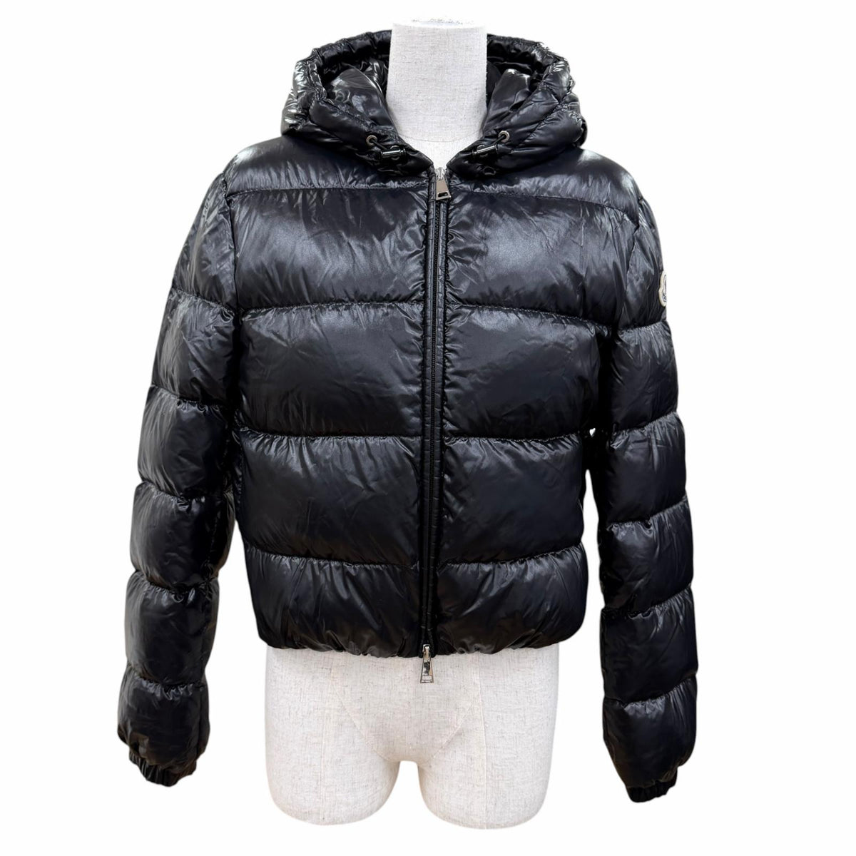 モンクレール BAYARD ロゴワッペン・フード付 ZIP UP ダウンジャケット ブラック 54847 レディース
