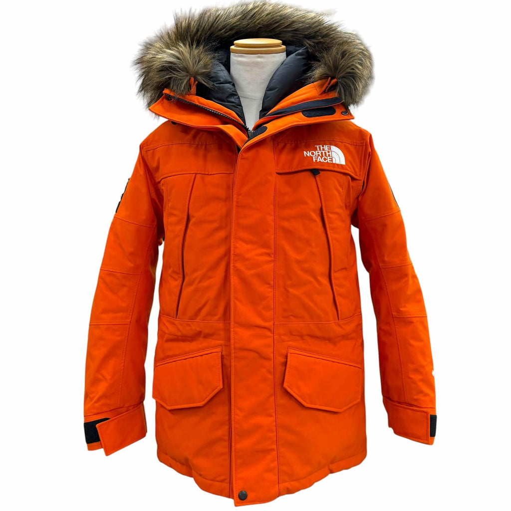 ザ・ノースフェイス Antarctica PARKA GORE-TEX ロゴ刺繍 ファー付き フーデッド ダブルジップアップ ダウンジャケット オレンジ S メンズ