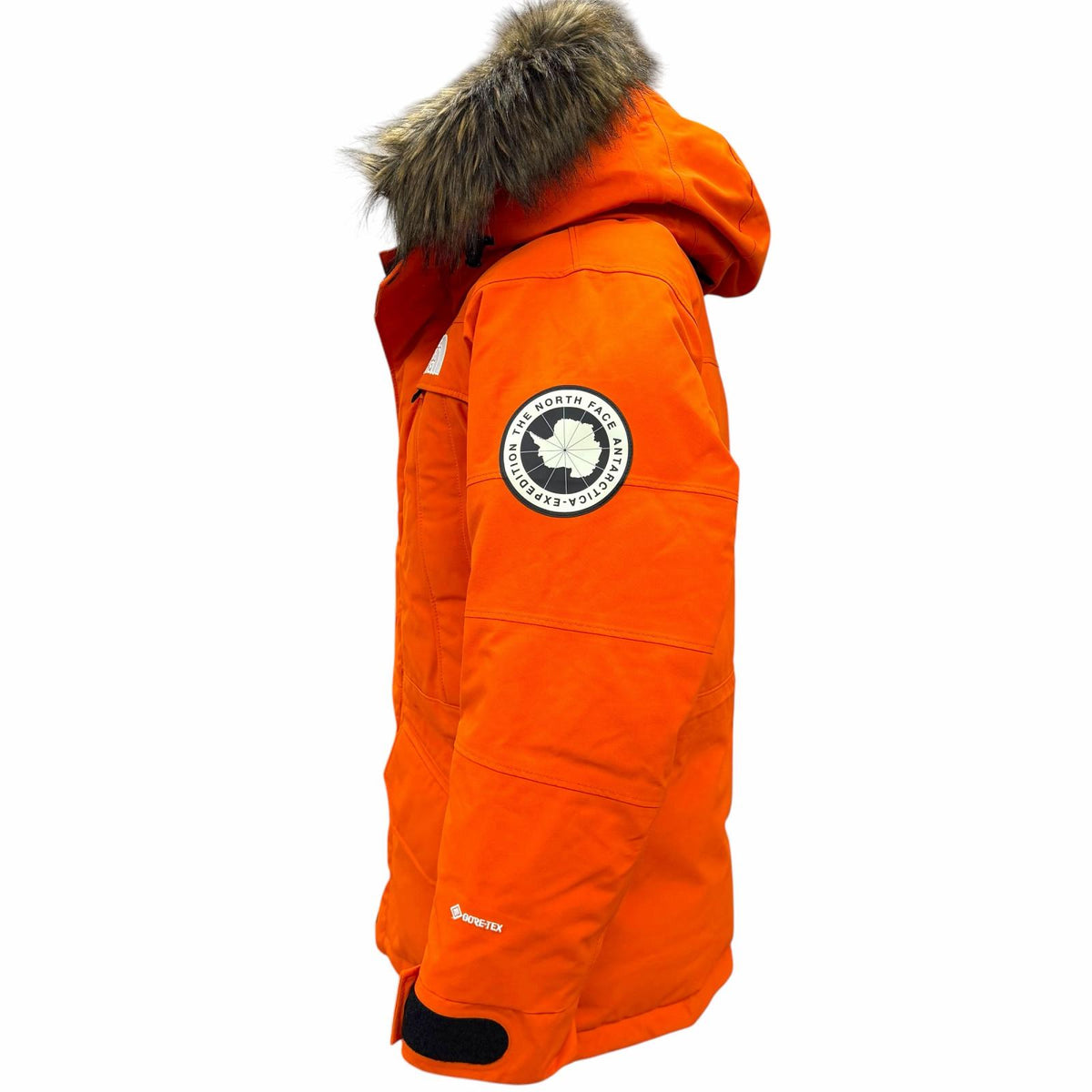ザ・ノースフェイス Antarctica PARKA GORE-TEX ロゴ刺繍 ファー付き フーデッド ダブルジップアップ ダウンジャケット オレンジ S メンズ