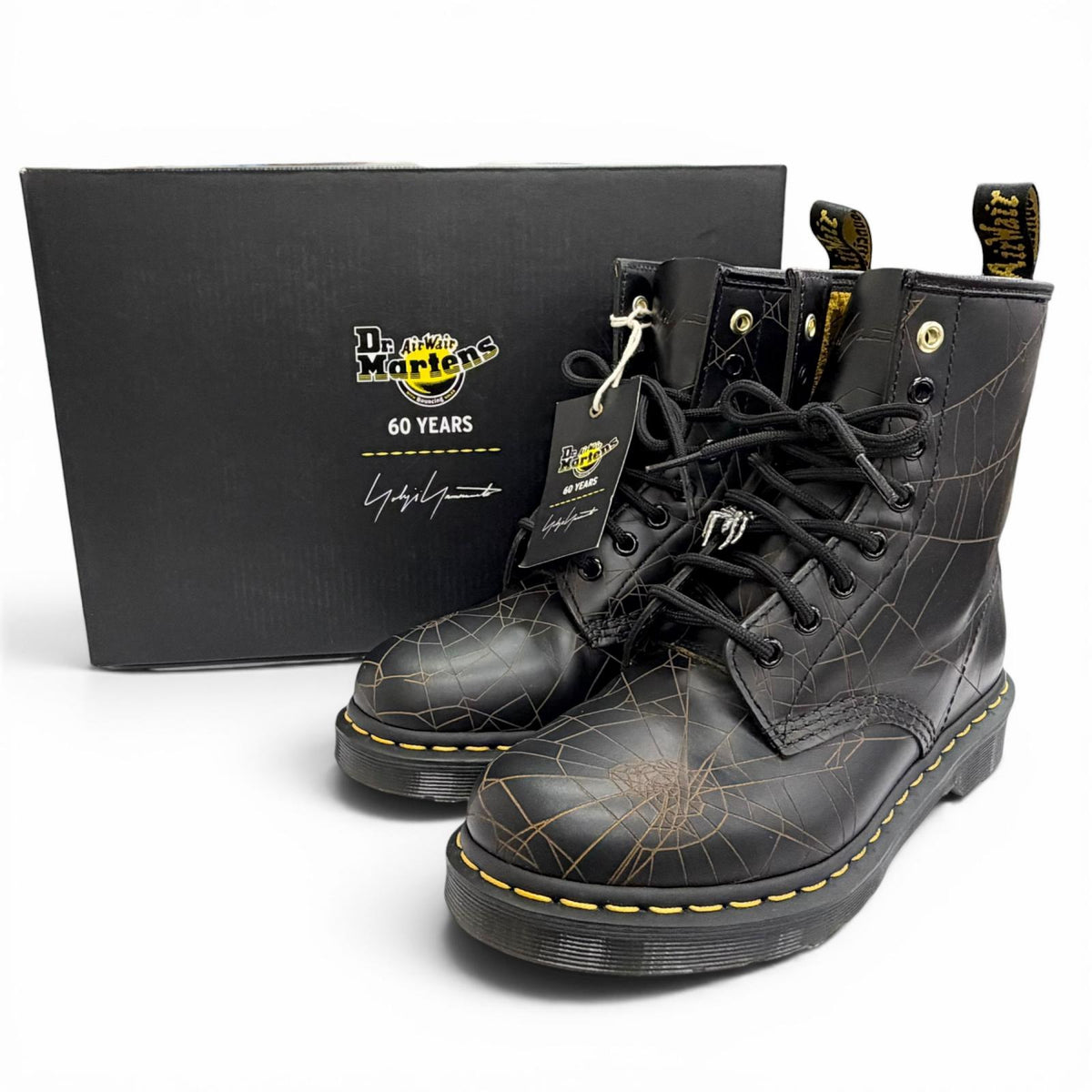 ドクターマーチン ヨウジヤマモト 1460 YY WEB 8 HOLE BOOTS スパイダーウェブ 蜘蛛の巣柄 レザー ショートブーツ ブラック UK5 メンズ