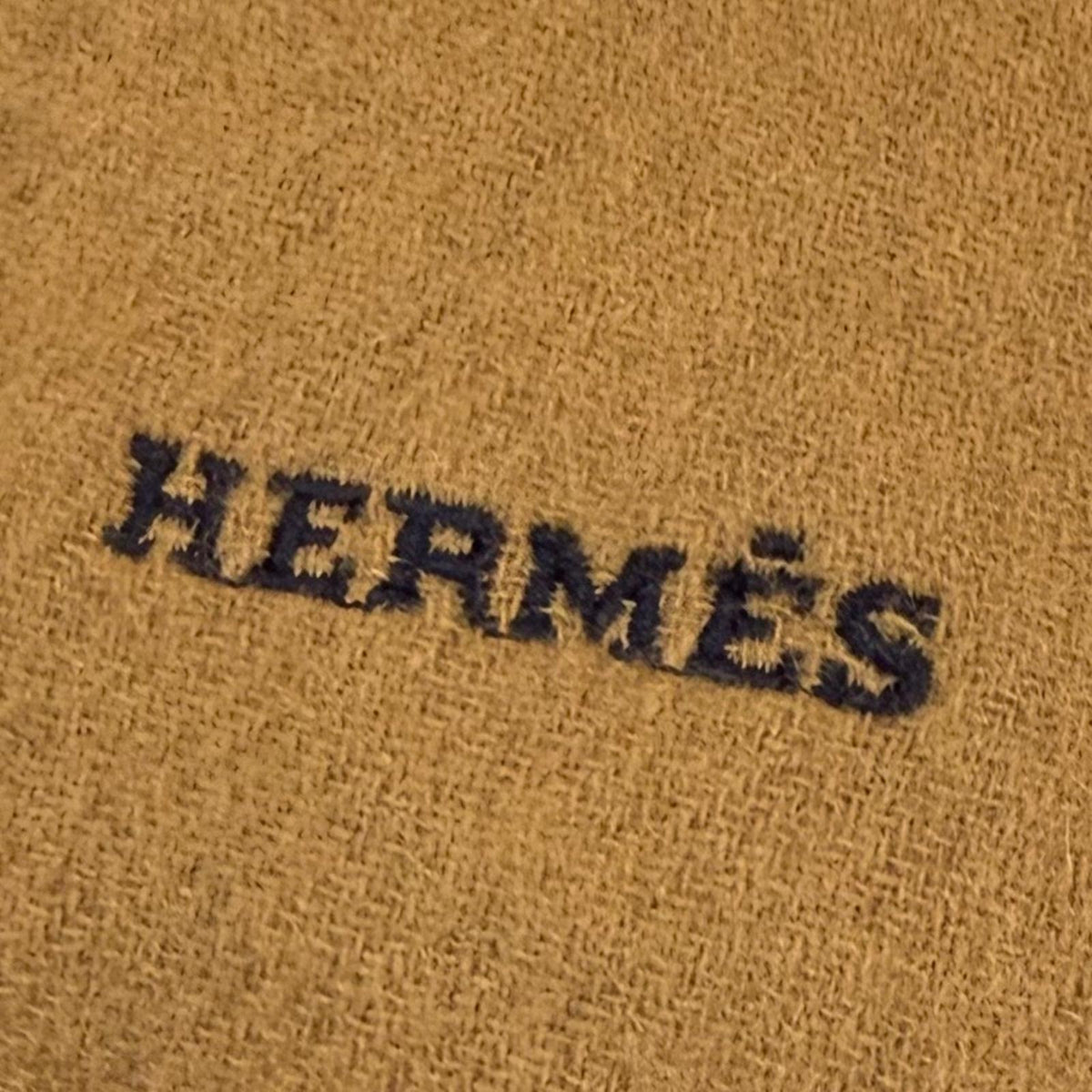 エルメス レクトヴェルソ ロゴ刺繍 バイカラー リバーシブル フリンジ マフラー ブラウン メンズ