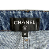 シャネル ペイント加工 ココマーク 裾ジップ スキニー デニムパンツ インディゴブルー 36 レディース