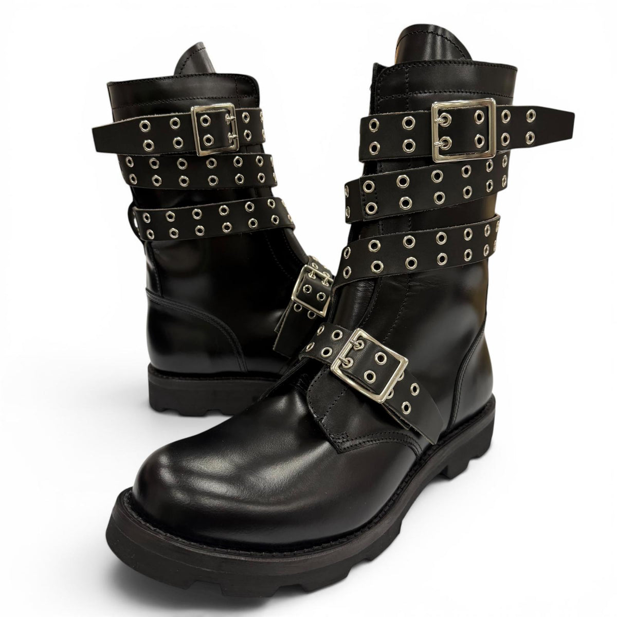 オリミ STRAPPED BIKER BOOTS ベルトデザイン Vibramソール バイカー ブーツ ブラック 42 メンズ