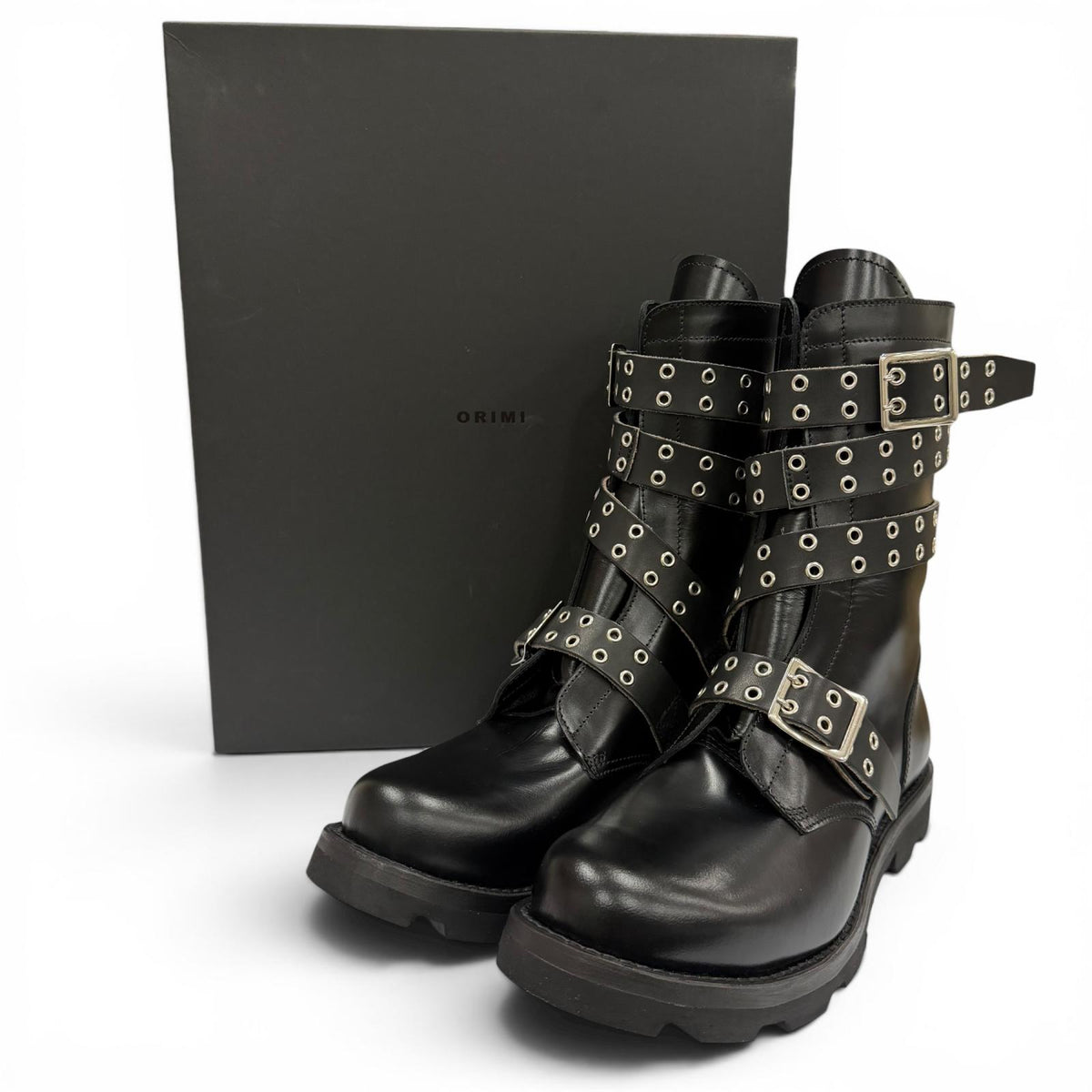 オリミ STRAPPED BIKER BOOTS ベルトデザイン Vibramソール バイカー ブーツ ブラック 42 メンズ