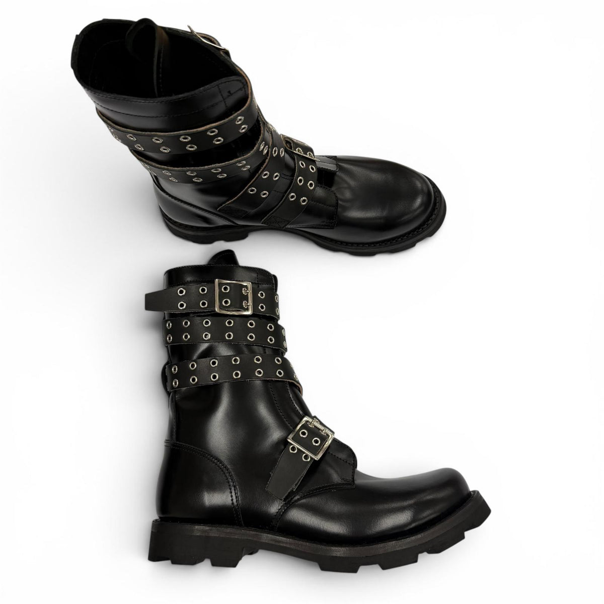 オリミ STRAPPED BIKER BOOTS ベルトデザイン Vibramソール バイカー ブーツ ブラック 42 メンズ