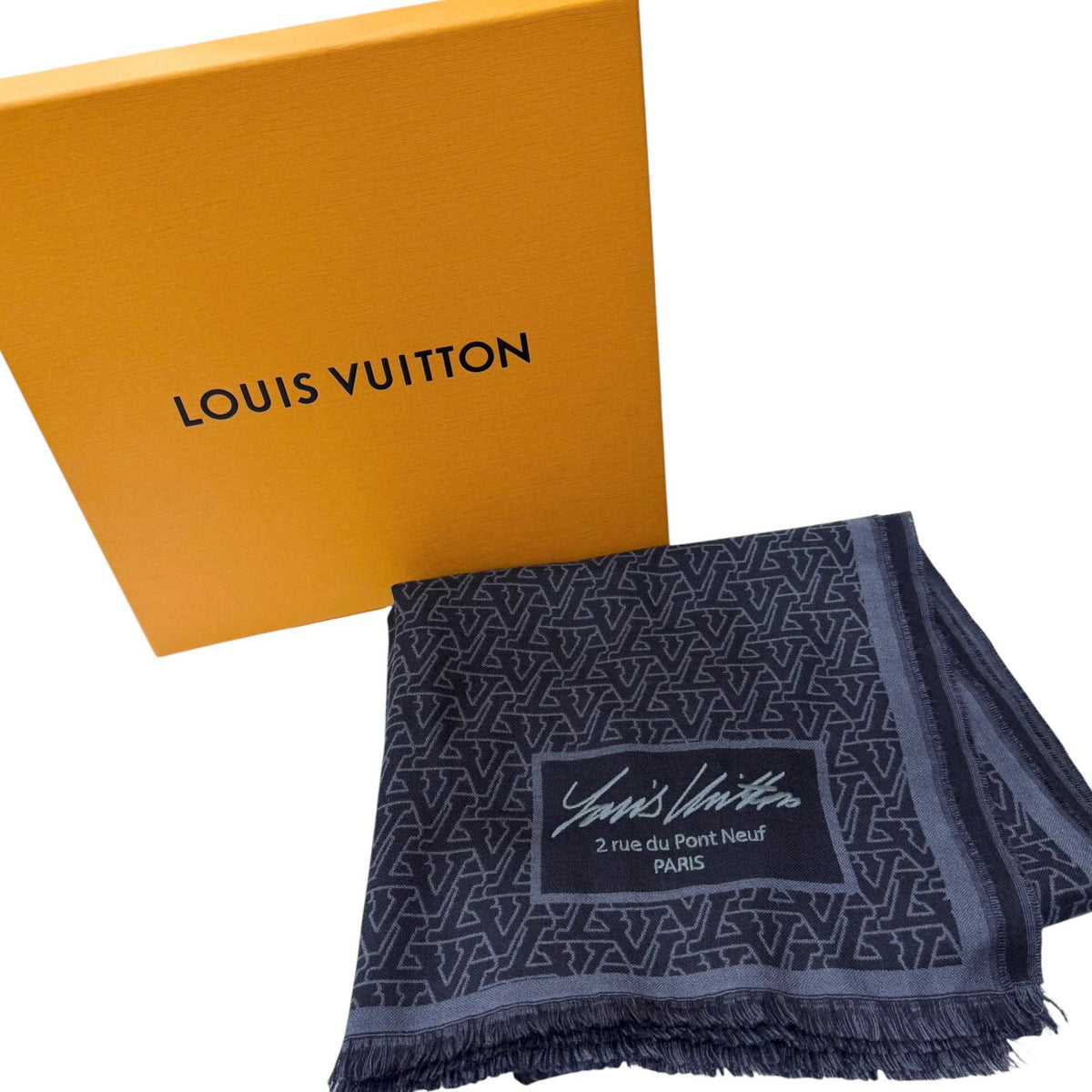 ルイヴィトン LV スタンドアウト ロゴ総柄 ストール マフラー ネイビー メンズ