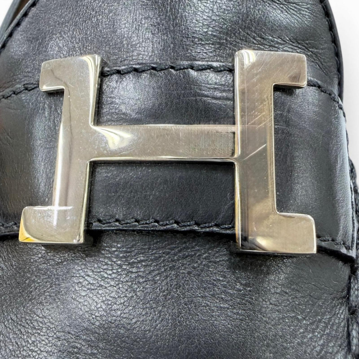 エルメス コンスタンス H金具 チャンキーヒール レザー ローファー ブラック 36 レディース