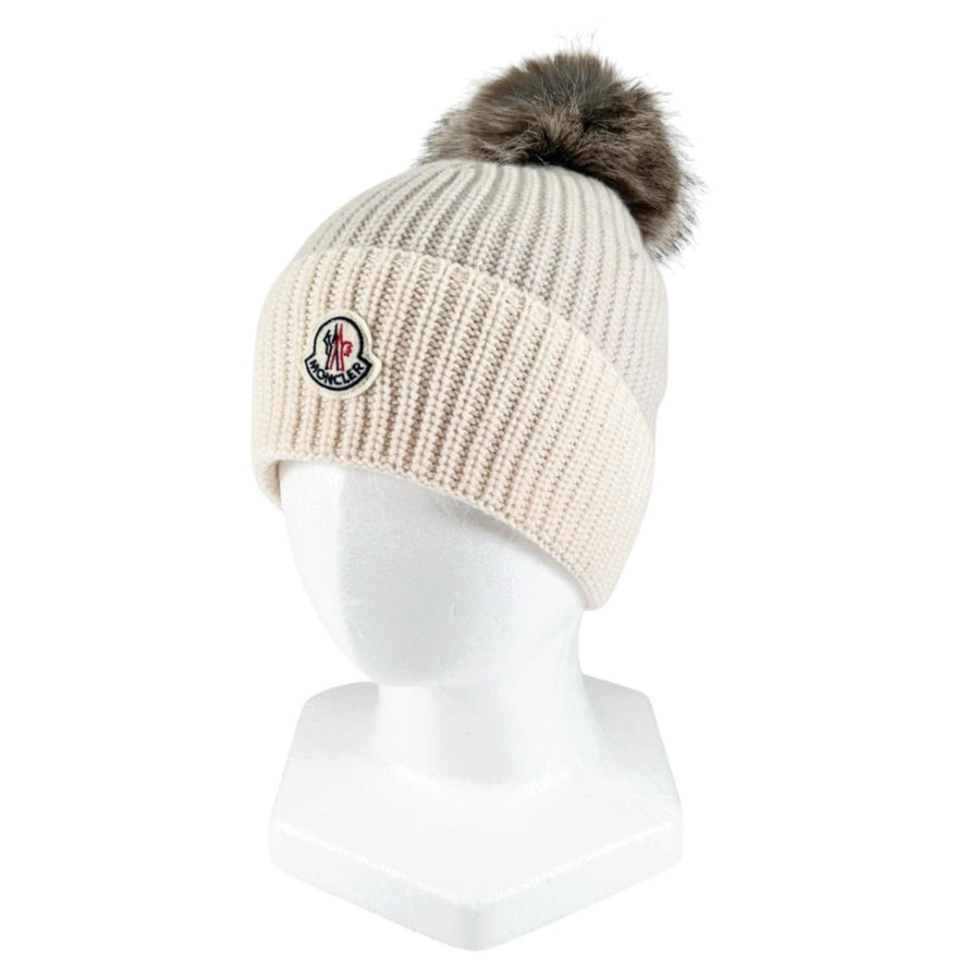 モンクレール BERRETTO TRICOT ポンポン ニット帽 ニットキャップ アイボリー レディース