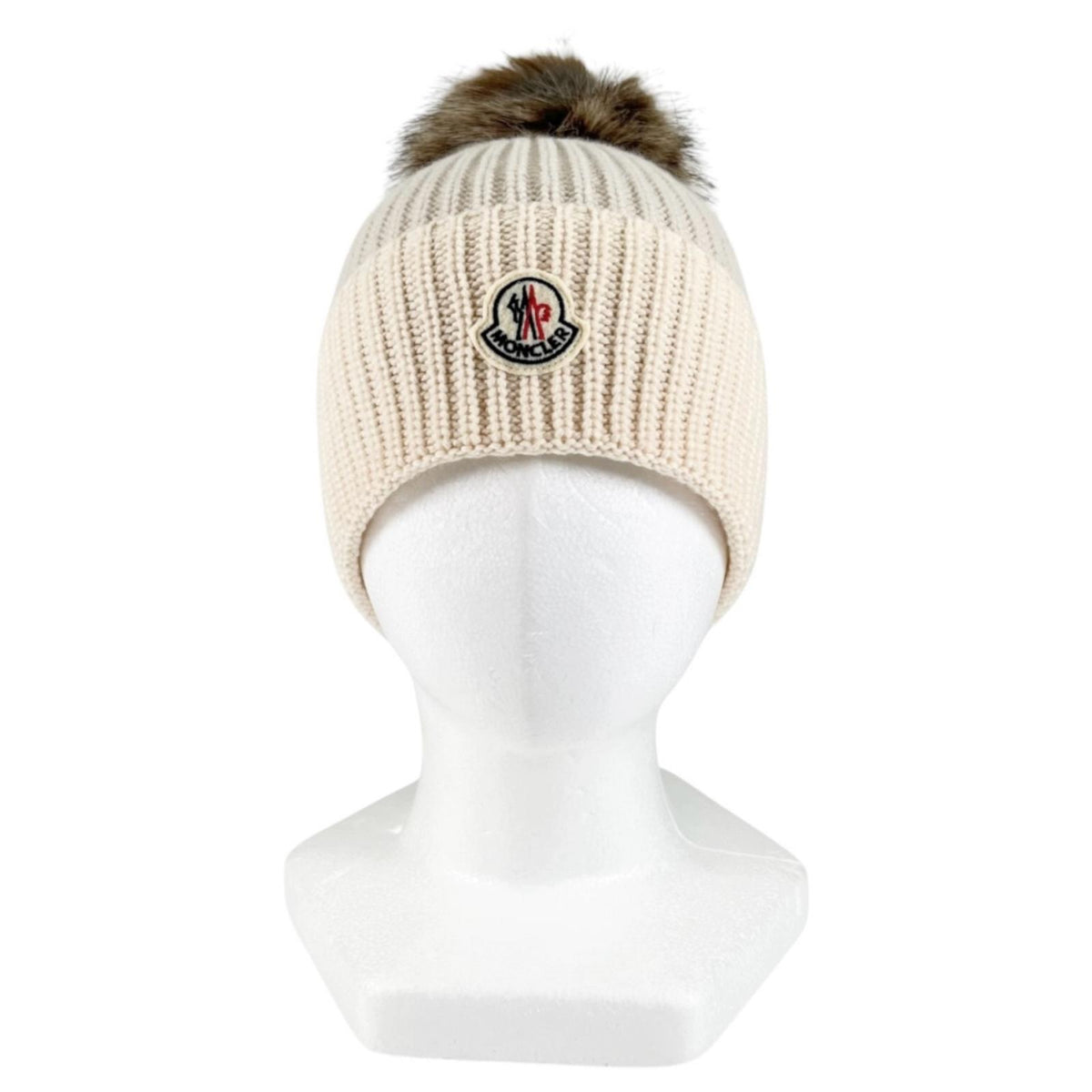 モンクレール BERRETTO TRICOT ポンポン ニット帽 ニットキャップ アイボリー レディース