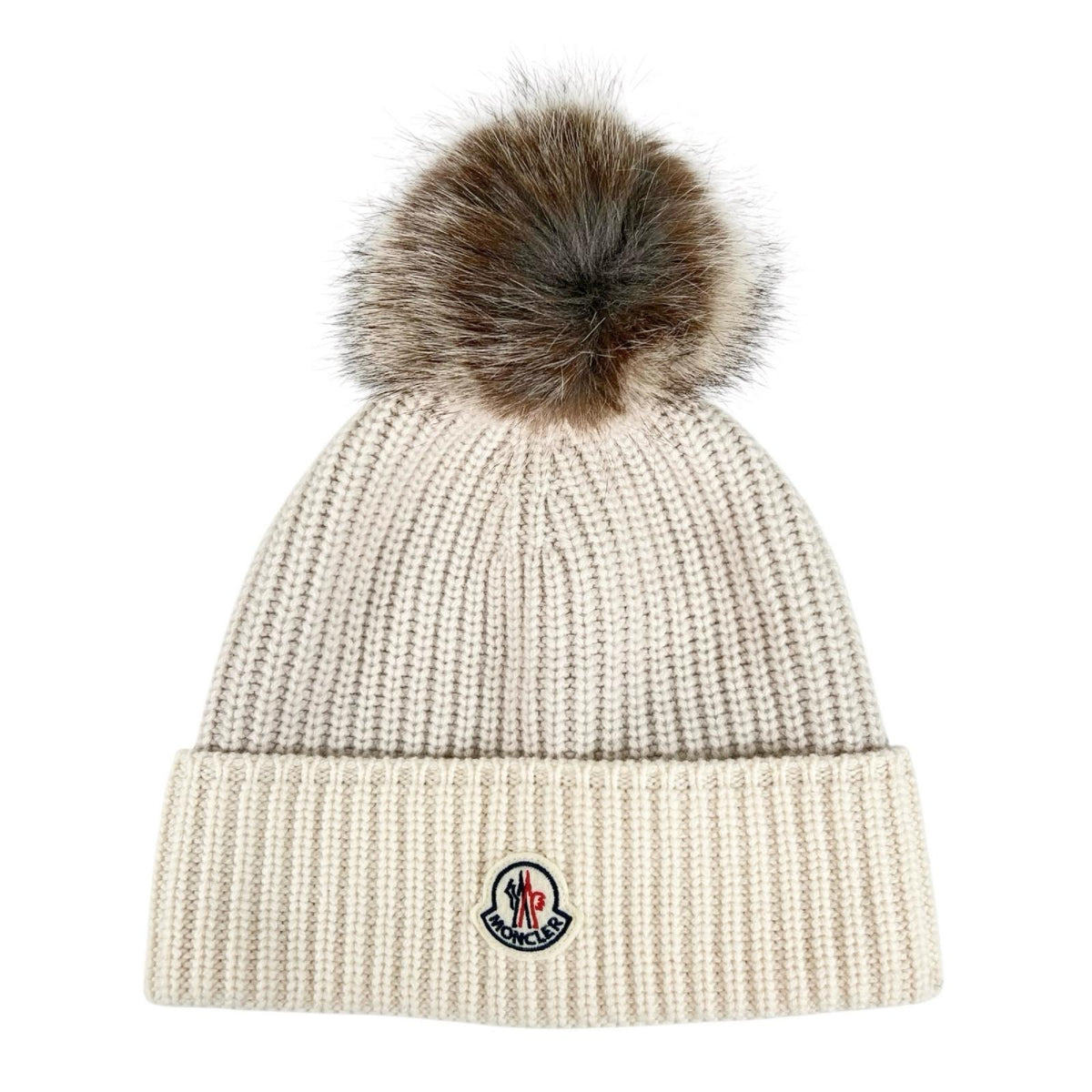 モンクレール BERRETTO TRICOT ポンポン ニット帽 ニットキャップ アイボリー レディース