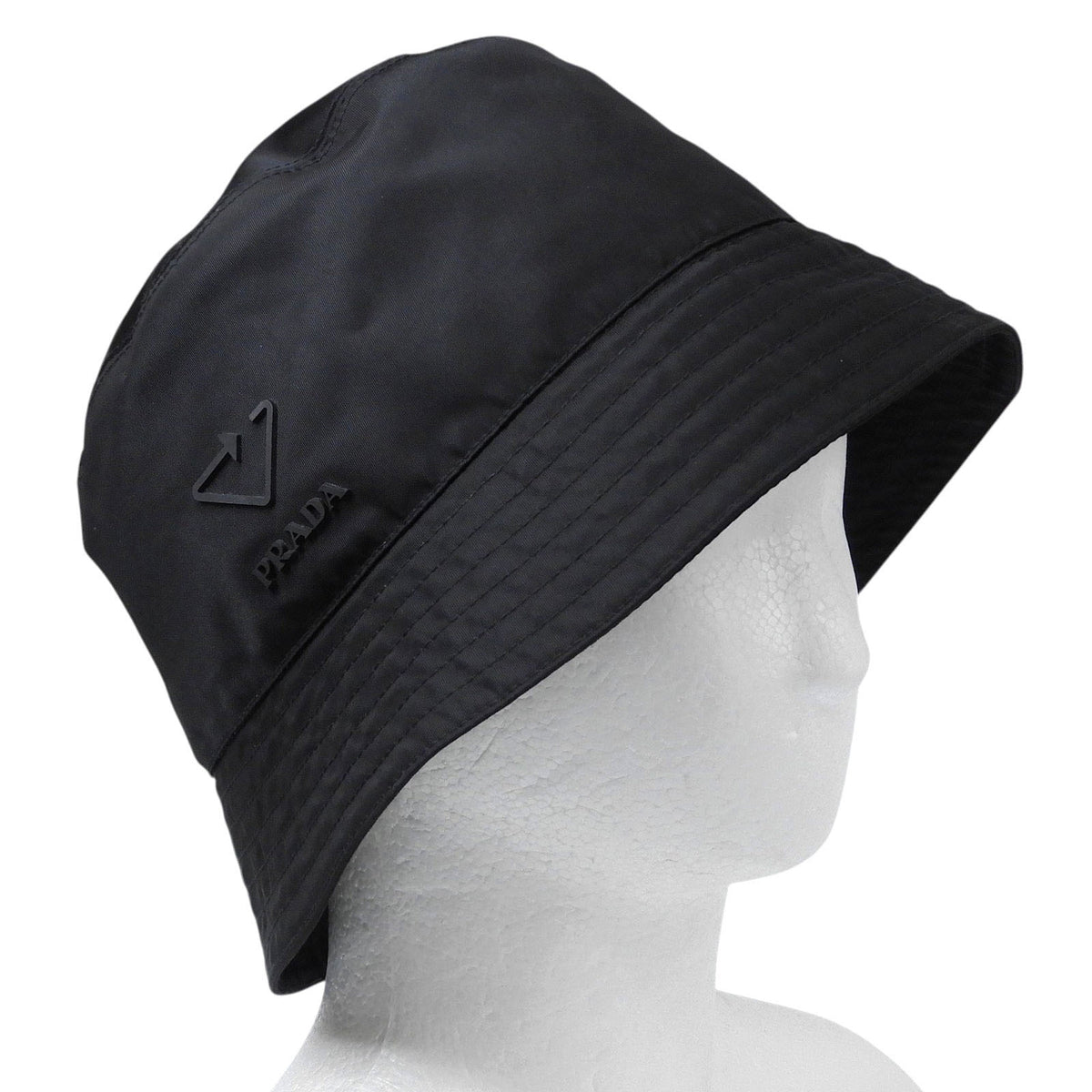 プラダ Re-Nylon バケットハット ラバーロゴワッペン ハット ブラック L メンズ