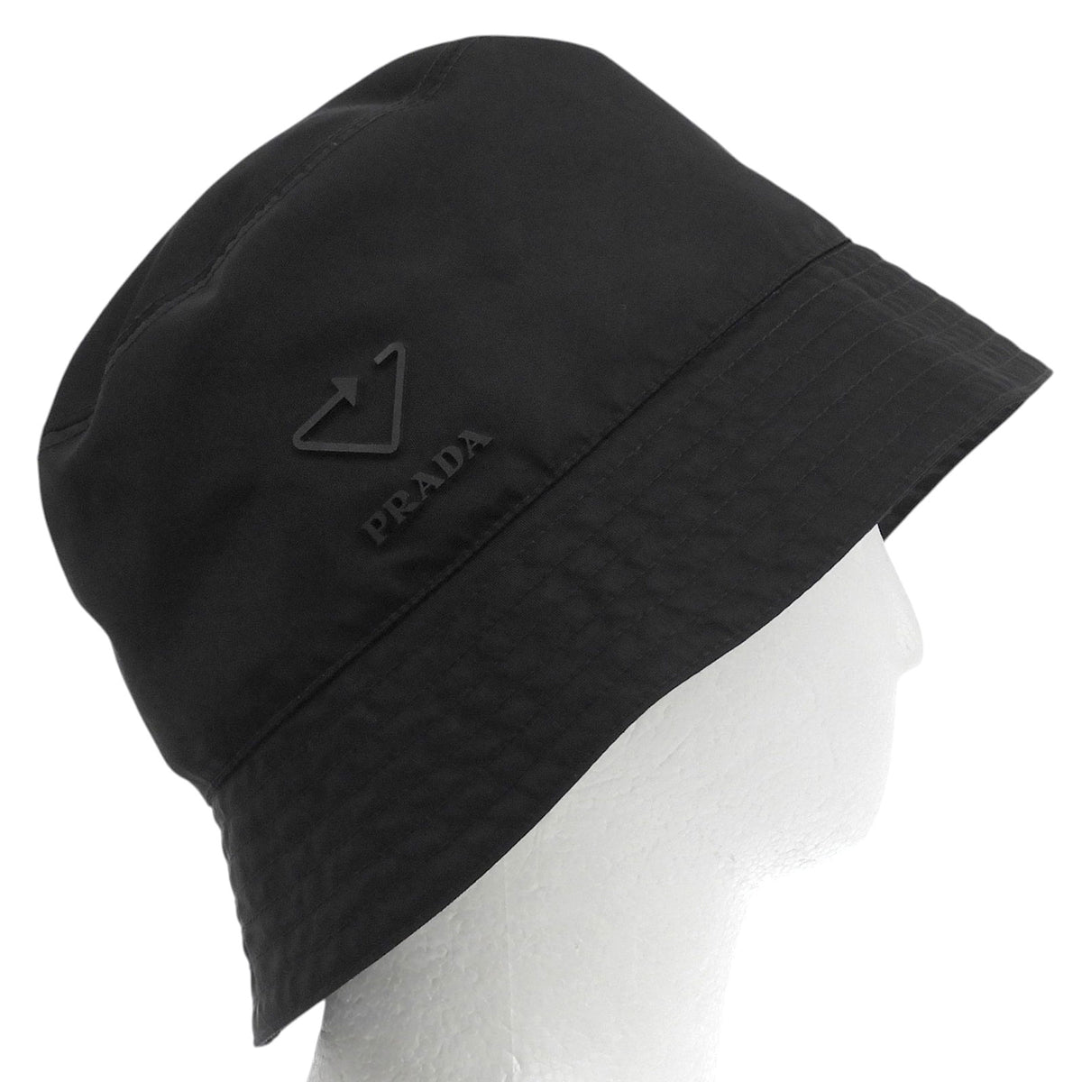 プラダ Re-Nylon バケットハット ラバーロゴワッペン ハット ブラック L メンズ