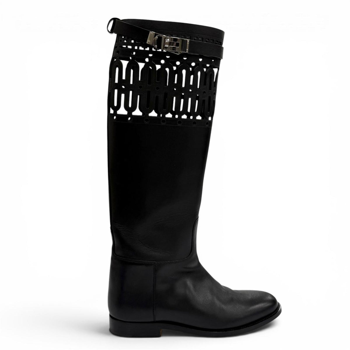 エルメス ジャンピング ケリーバックル レザー ロングブーツ ブラック 36.5 レディース