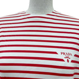 プラダ トライアングルロゴ ボーダー柄 半袖Ｔシャツ レッド S レディース 未使用品