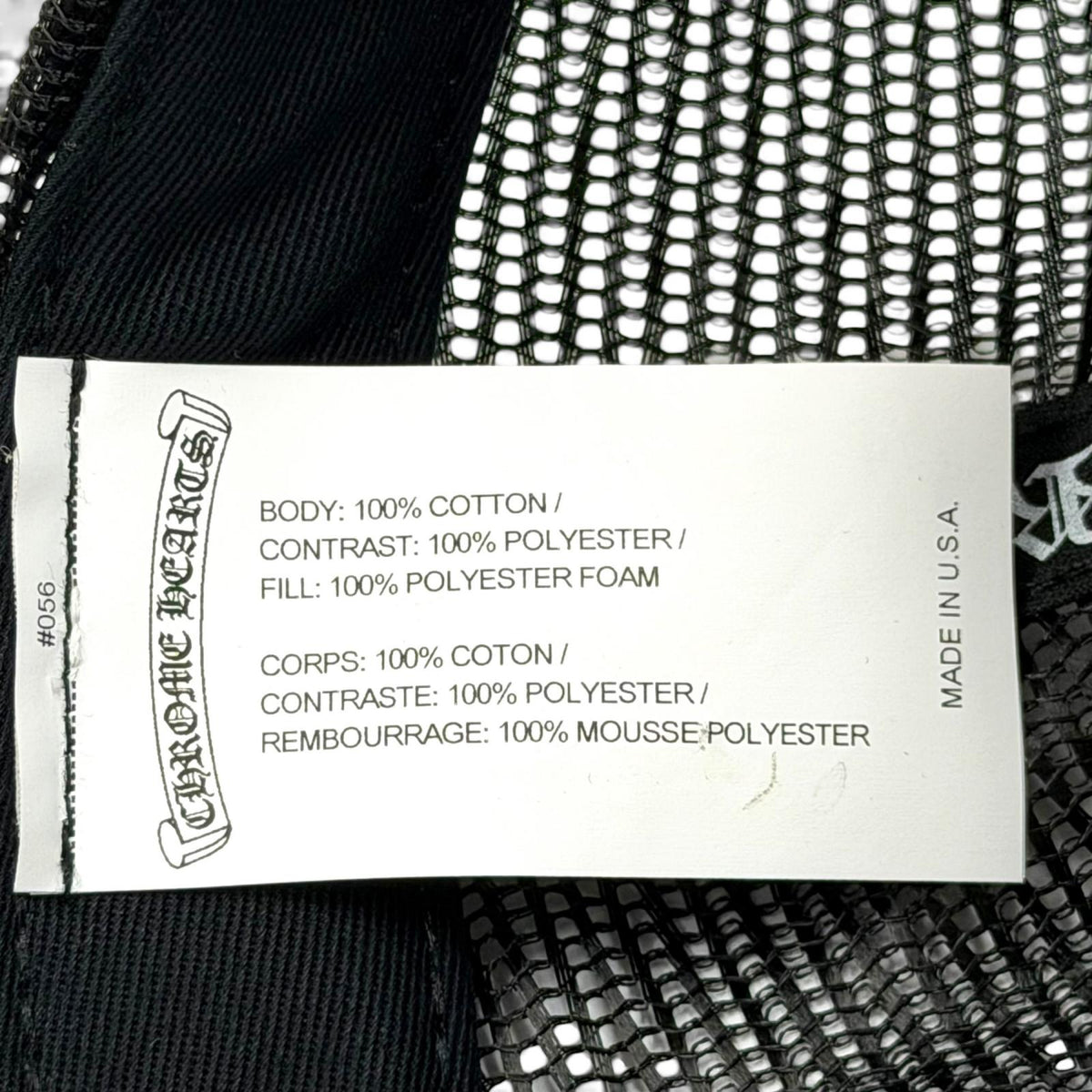クロムハーツ TRUCKER CAP NYC CHパッチ メッシュ 帽子 トラッカー キャップ ブラック OS 51-61 メンズ