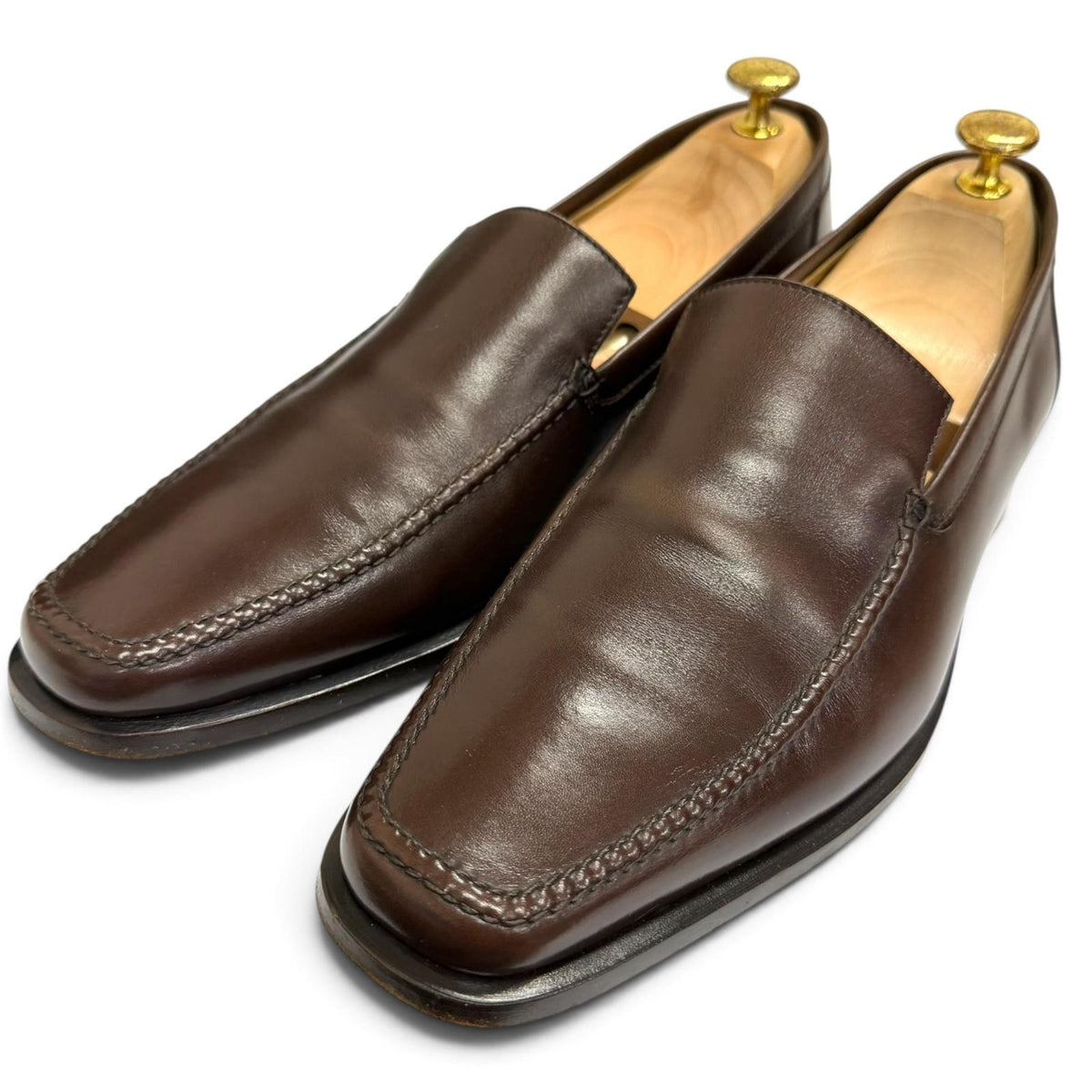 エルメス つまみモカ縫い フラットシューズ モカシン ローファー ブラウン 42 メンズ