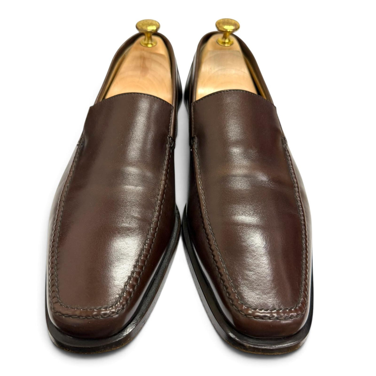 エルメス つまみモカ縫い フラットシューズ モカシン ローファー ブラウン 42 メンズ