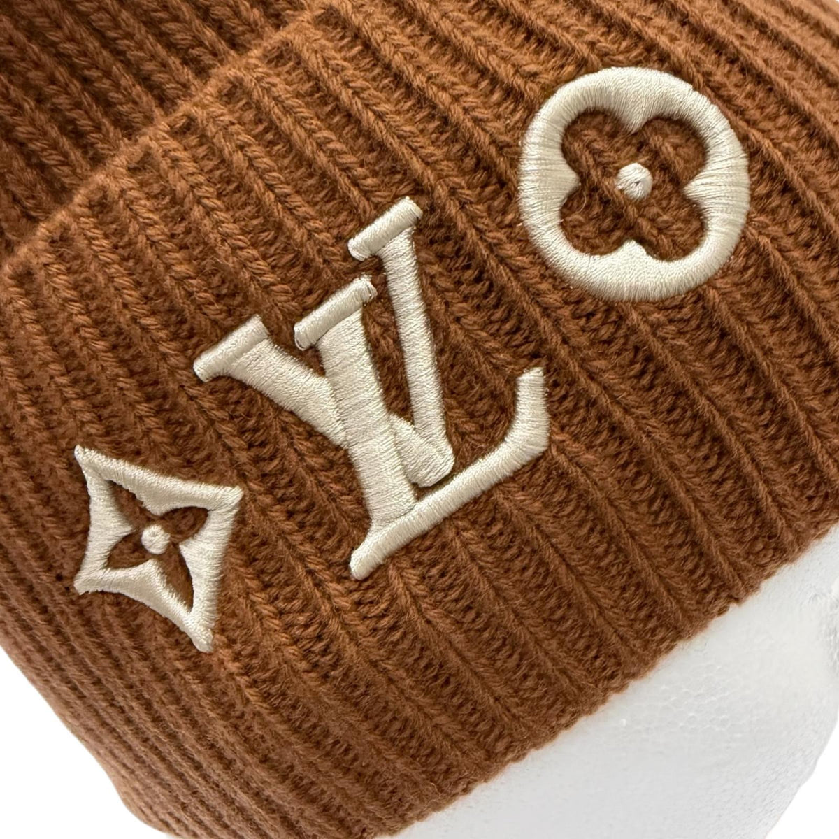 ルイヴィトン ビーニー・LV ヘッドライン ロゴエンブロイダリー ニットキャップ ブラウン S メンズ