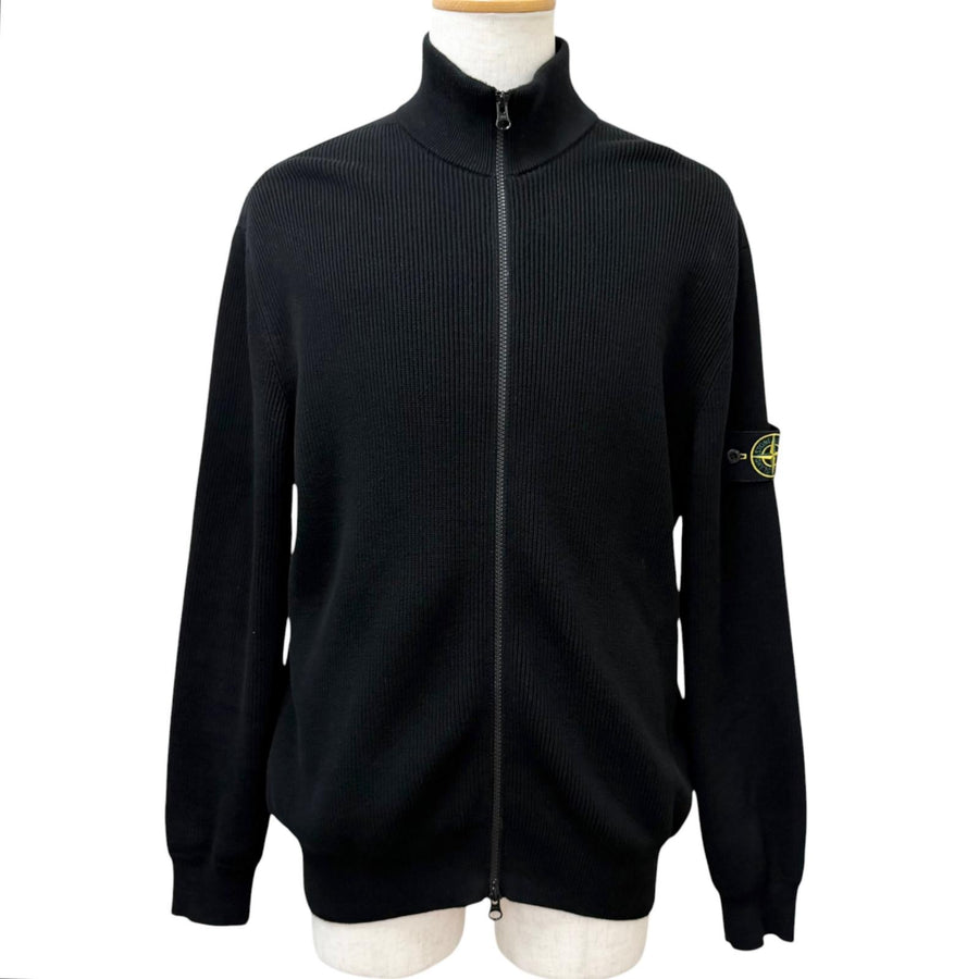 ストーンアイランド RIBBED SOFT ORIGINAL COTTON ロゴワッペン ドライバーズニット ブルゾン ブラック XL メンズ