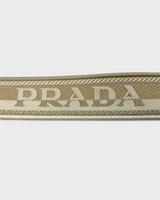 NEWSEDのPRADAジャルディニエールミニハンドバッグのベージュのリネンブレンド素材にロゴが刺繍されたストラップ部分