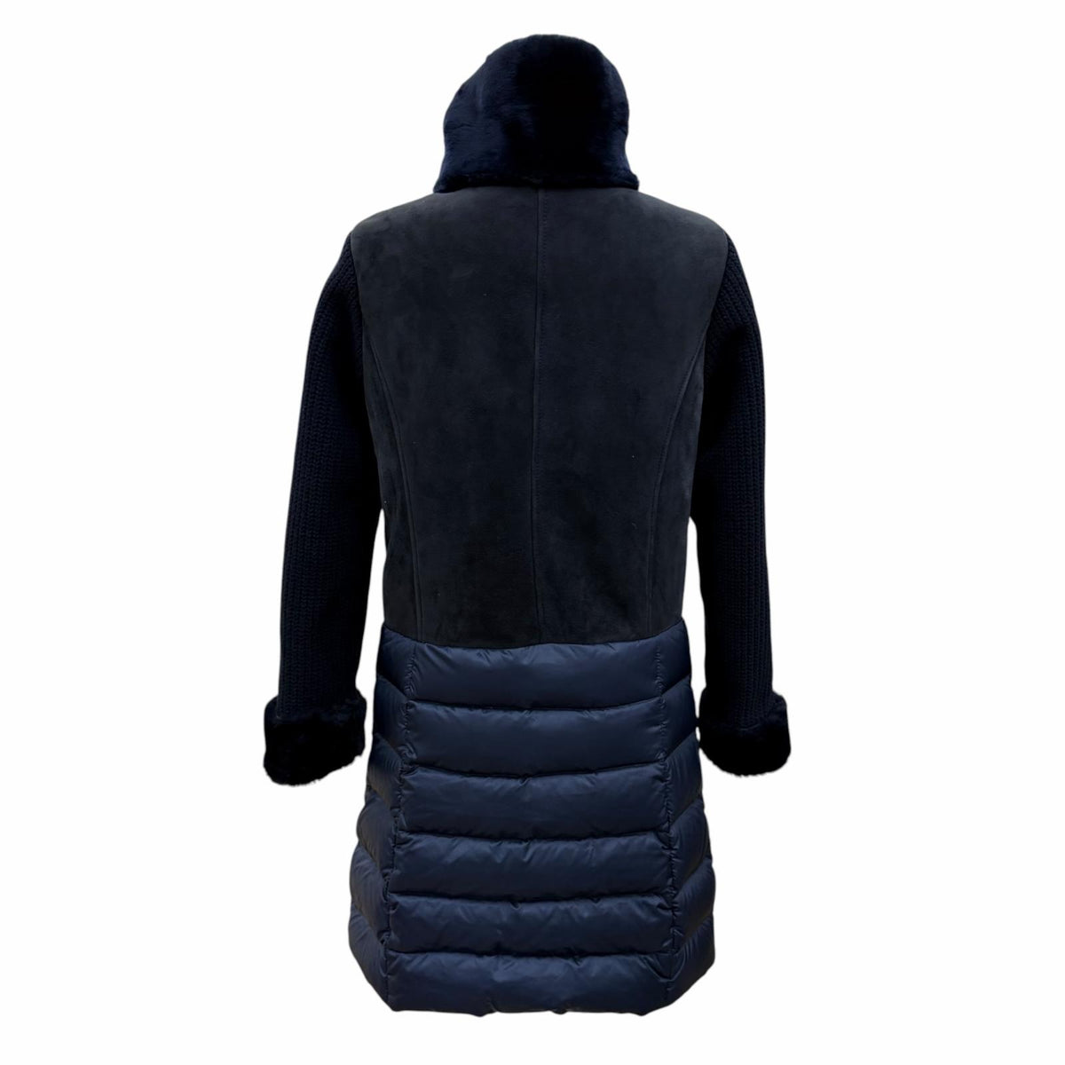 エンメティ ニット切替 ロング丈 ZIP UP ムートンコート ダウンコート ネイビー IT 40 レディース
