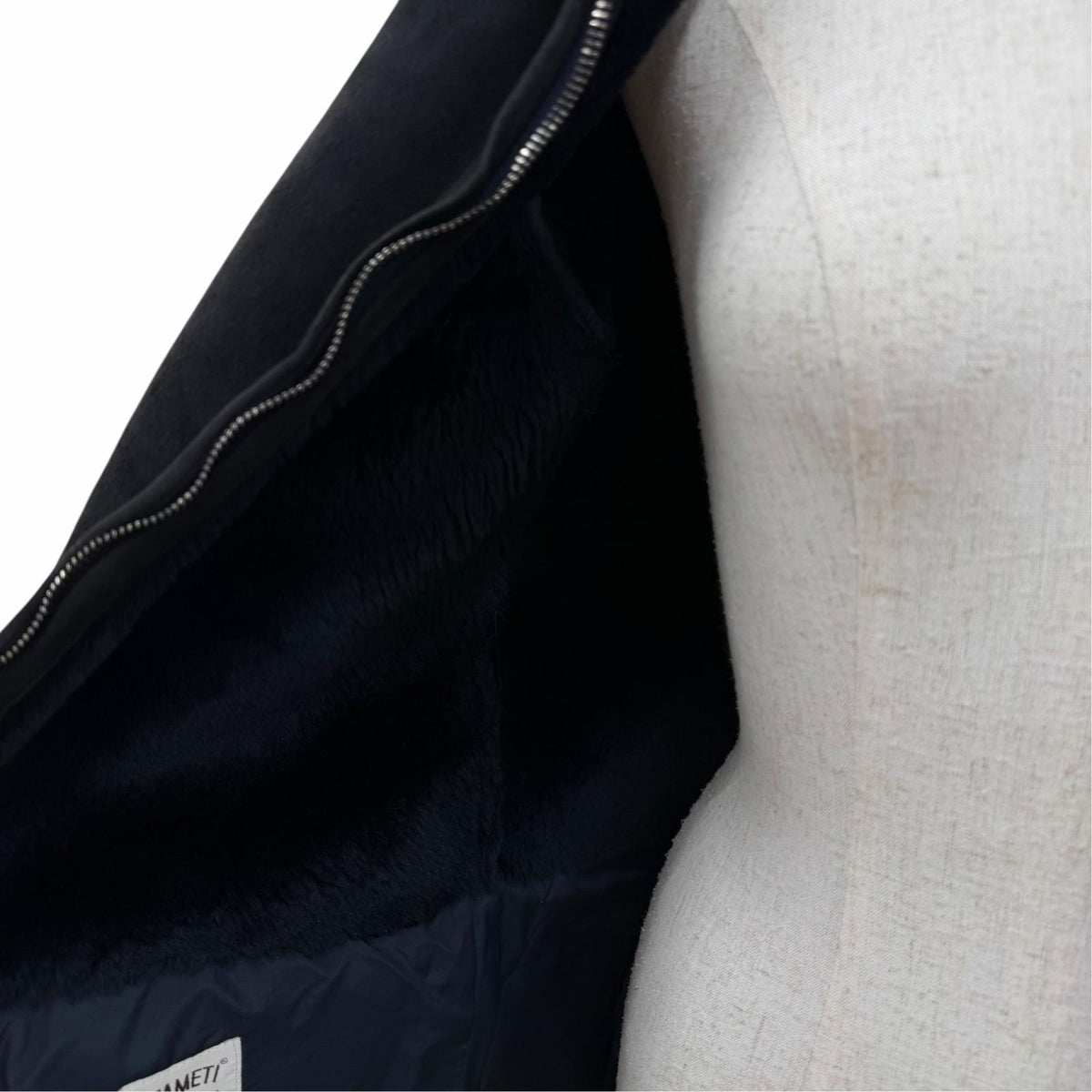 エンメティ ニット切替 ロング丈 ZIP UP ムートンコート ダウンコート ネイビー IT 40 レディース