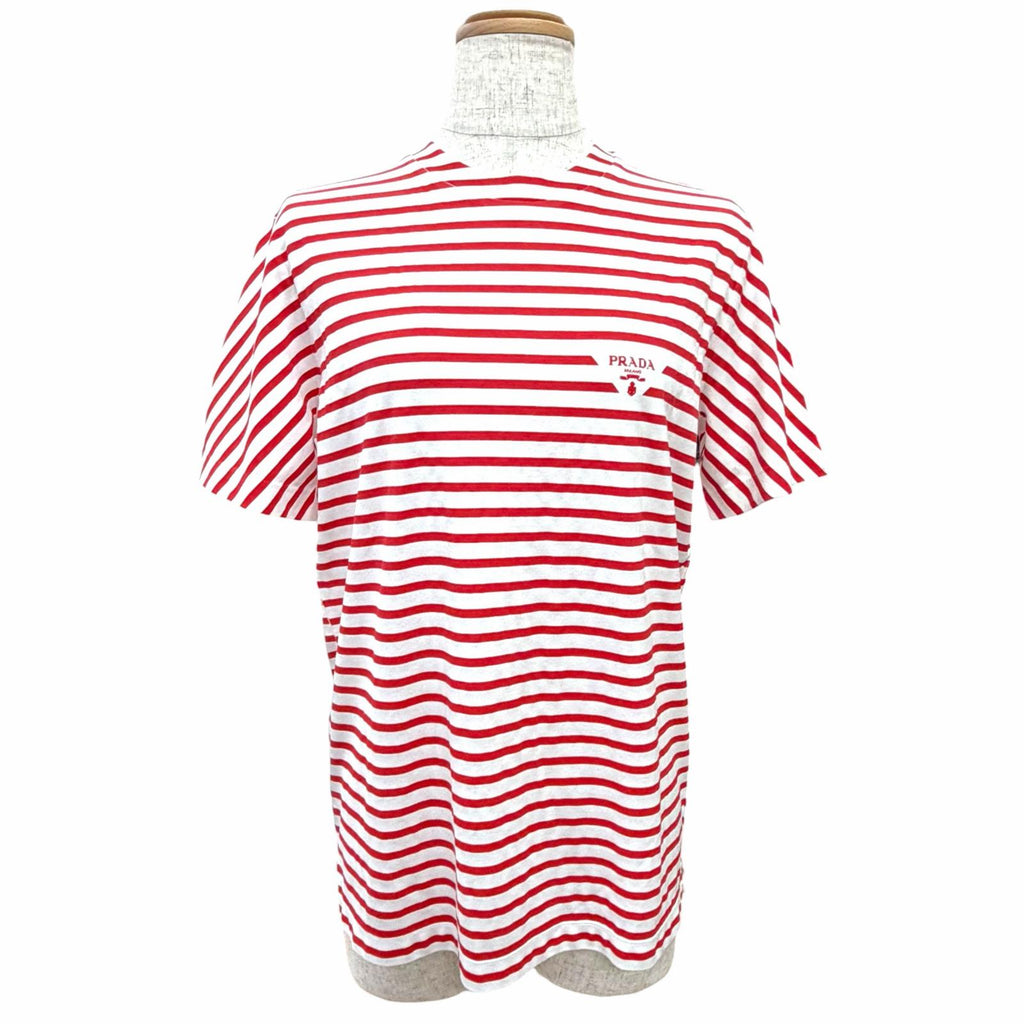 プラダ トライアングルロゴ ボーダー クルーネック 半袖Ｔシャツ レッド XS レディース 未使用品