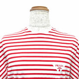 プラダ トライアングルロゴ ボーダー クルーネック 半袖Ｔシャツ レッド XS レディース 未使用品