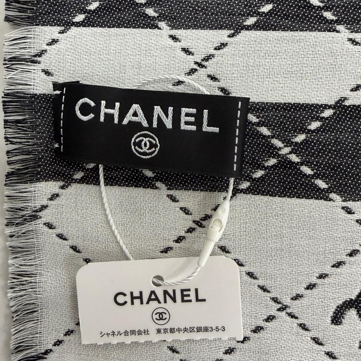 シャネル 31 RUE CAMBON ココマーク フリンジ付 大判 ストール ショール グレー レディース