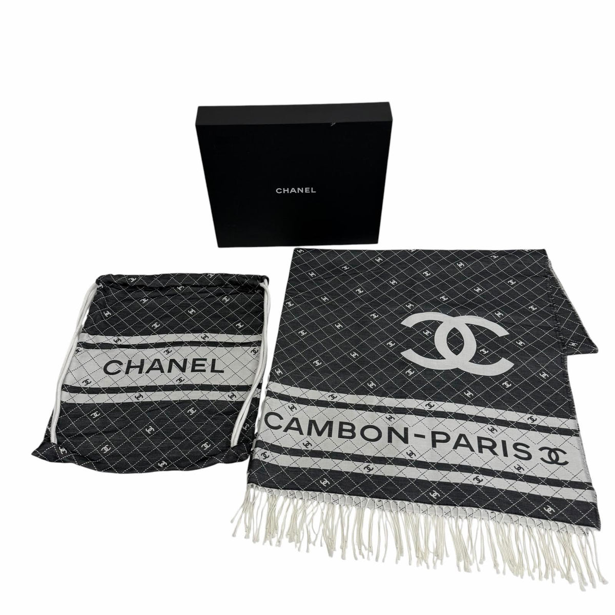 シャネル 31 RUE CAMBON ココマーク フリンジ付 大判 ストール ショール グレー レディース