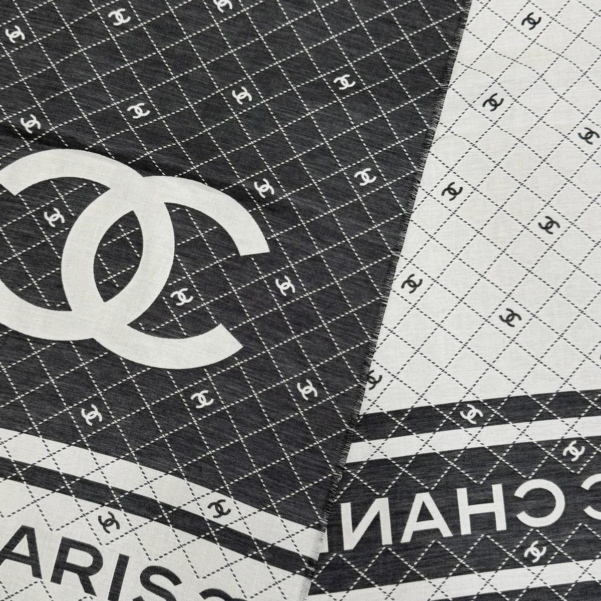 シャネル 31 RUE CAMBON ココマーク フリンジ付 大判 ストール ショール グレー レディース