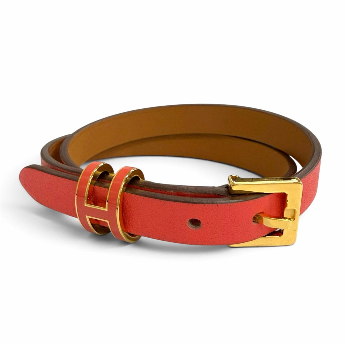 エルメス ポップH ドゥブルトゥール レザー ブレスレット レッド系 T2 レディース