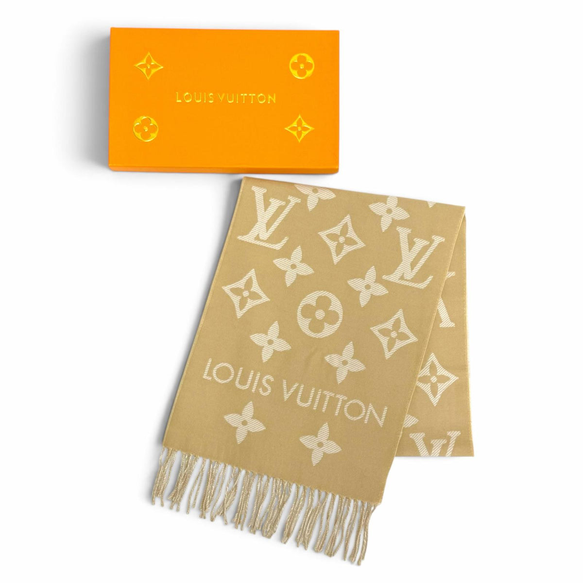 ルイヴィトン LV エセンシャル モノグラム マフラー ベージュ 170×34cm レディース