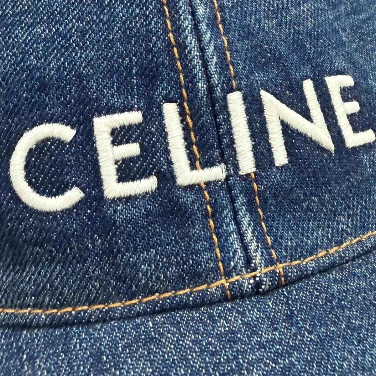 セリーヌ ロゴ刺繍 帽子 デニム キャップ インディゴ L メンズ