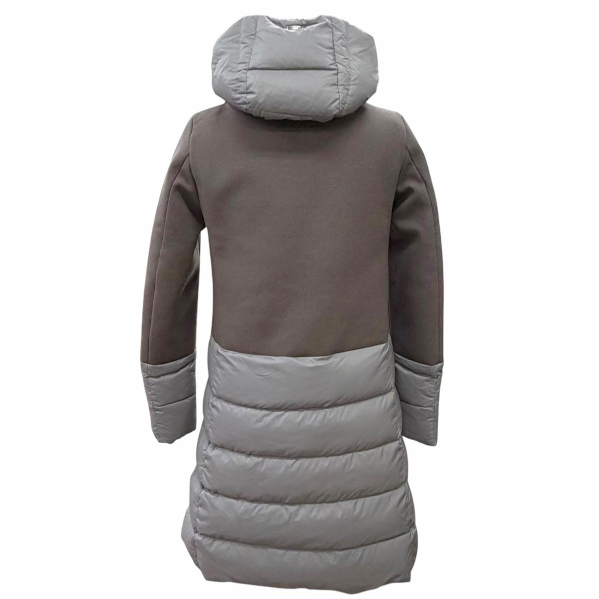 ヘルノ DIAGONAL WOOL AND NUAGE PARKA ロゴプレート ウール切替 フード付き ダウンコート ブラウン系 IT 38 レディース
