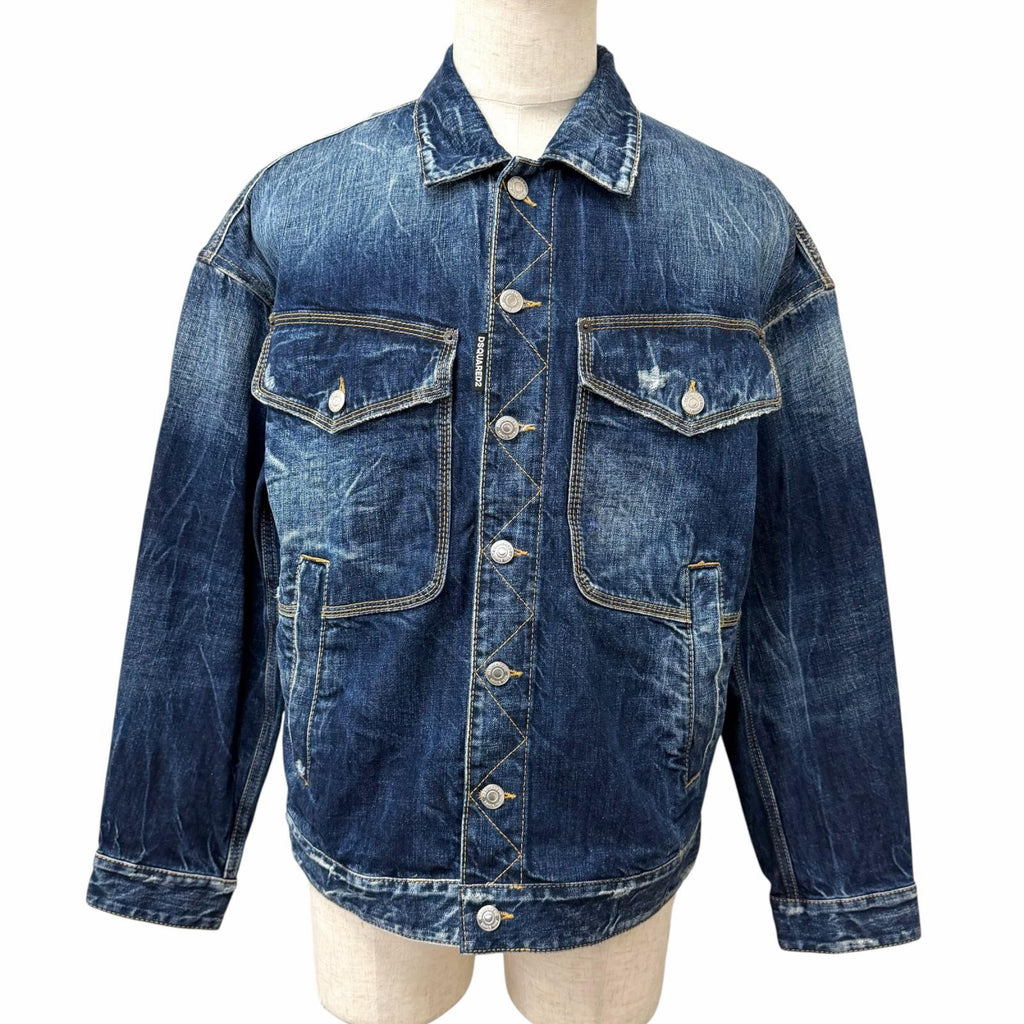 ディースクエアード Dropped Shoulder Jean Jacket 裏地プリントデザイン ジージャン デニムジャケット インディゴブルー 46 メンズ